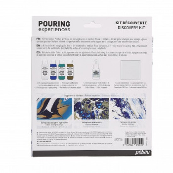 Pebeo Pouring, 4 x 59ml + SILICONE OIL 1 x 50ml + 1 canvas, 6 Piece Set, Discovery Kit